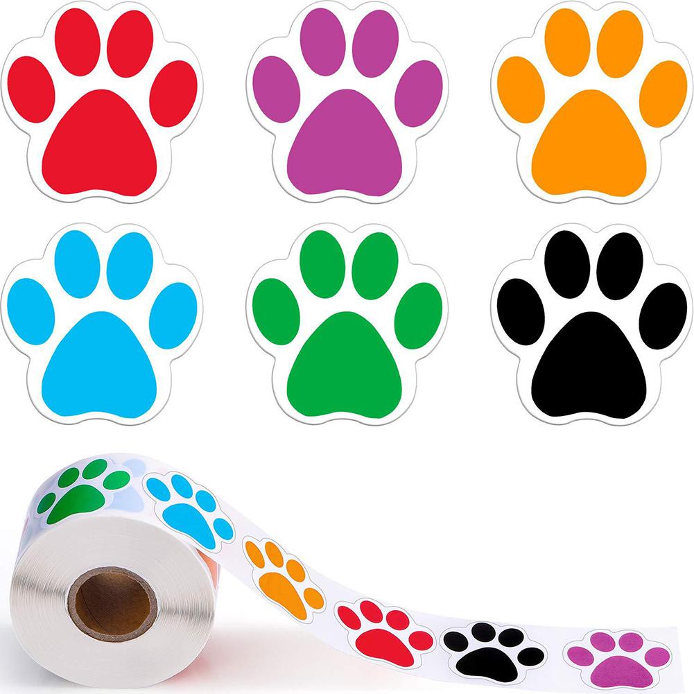 500PCS/Roll Round Paw Print Stairs Stickers Dog Paw Print Labels Self-adhesive Label Stickers Multipurpose Decoration Supplies