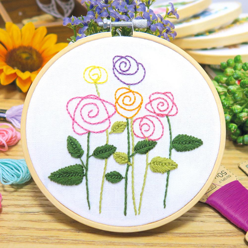 Cute Green Hands DIY Handcraft Beginners Embroidery Kit Needlework Stitch Kit Cotton Painting Embroidery With Hoop Home Decor