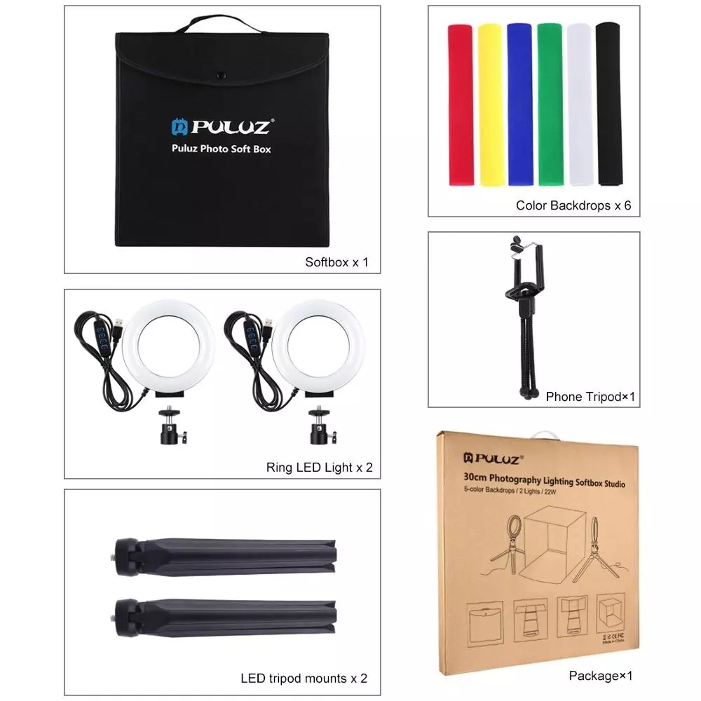 PULUZ – boîte à lumière Portable pour Photo, tente de prise de vue en Studio, Kits avec 6 couleurs d'arrière-plan, boîte à lumière LED pour salle à manger, 30cm: Default Title
