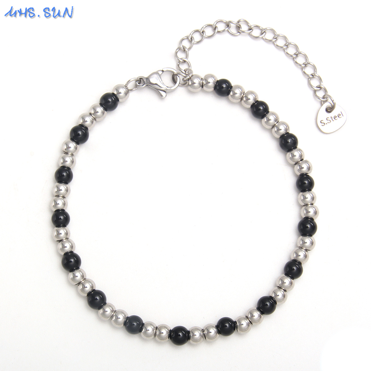 MHS.SUN-pulsera de cuentas lisas impermeable, brazalete ajustable de bolas redondas de acero inoxidable, Color dorado y plateado, joyería de Unisex: Chapado en zinc blanco y azul