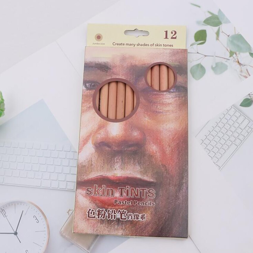 Lápices de colores Pastel de tono de piel, núcleo 4B de 5mm, lápices de colores para dibujo artístico, bocetos, retrato/tipo de paisaje, 12 colores: B