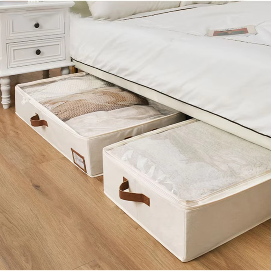 4 Pack Foldable Underbed Storage Box for Clothes Under Bed Clothes Organizer With Sturdy Structure and Ultra Thick Fabric