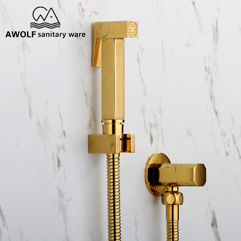 Toilet Bidet Sprayer Shattaf Hand Held Douche Kit Shiny Titanium Gold Bathroom Toilet Jet Cleaner Bidet Shower Head AP2130