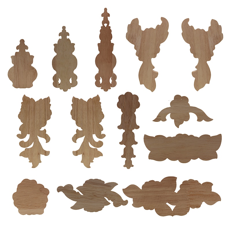 VZLX Flower Wood Carving Natural Wood Appliques for Furniture Cabinet Unpainted Wooden Mouldings Decal Decorative Figurine