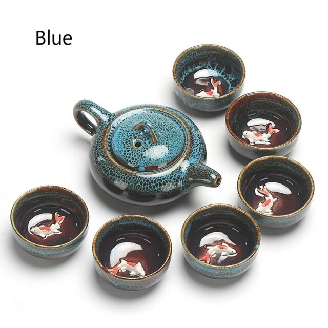 Chinese Kung Fu Thee Set Keramische Glazuur Theepot Porselein Teaset Draagbare Thee Kopjes Thee Ceremonie Theewaar Sets Voor vriend: Blauw