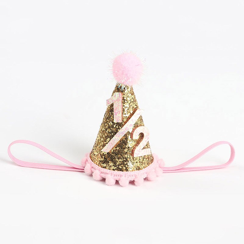Kleurrijke Glitter Baby Hoofdbanden Driehoek Crown Meisjes Elastische Haarband Baby Peuter Verjaardagsfeestje Hairball Hoofddeksels: half