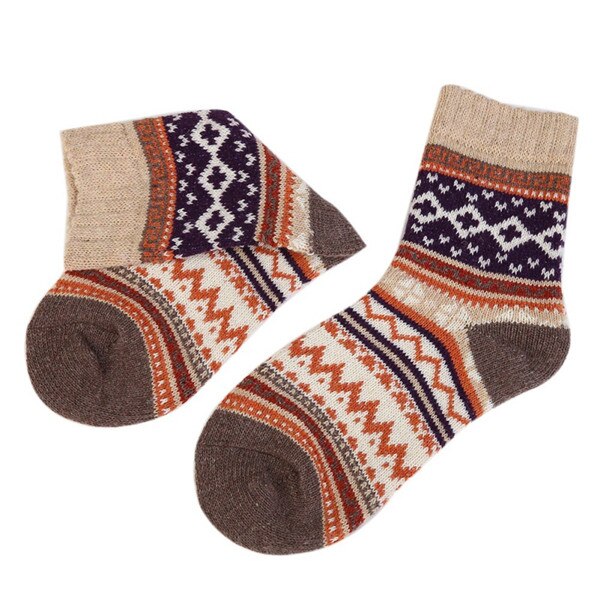 Efterår vinter tykkere varme kvinders sokker søde farverige multi mønster uld blander retro kunst stil kashmir hjemme gulv sok: K