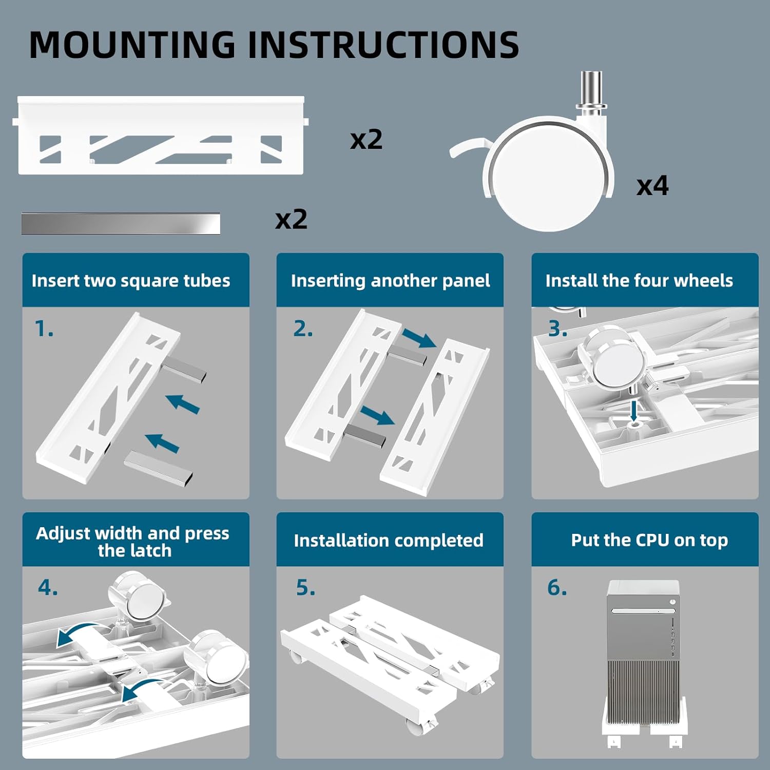 Adjustable Computer Tower Stand, Mobile CPU Stand with 4 Rolling Caster Wheels, Under Desk CPU Holder PC Floor Cart PC Riser