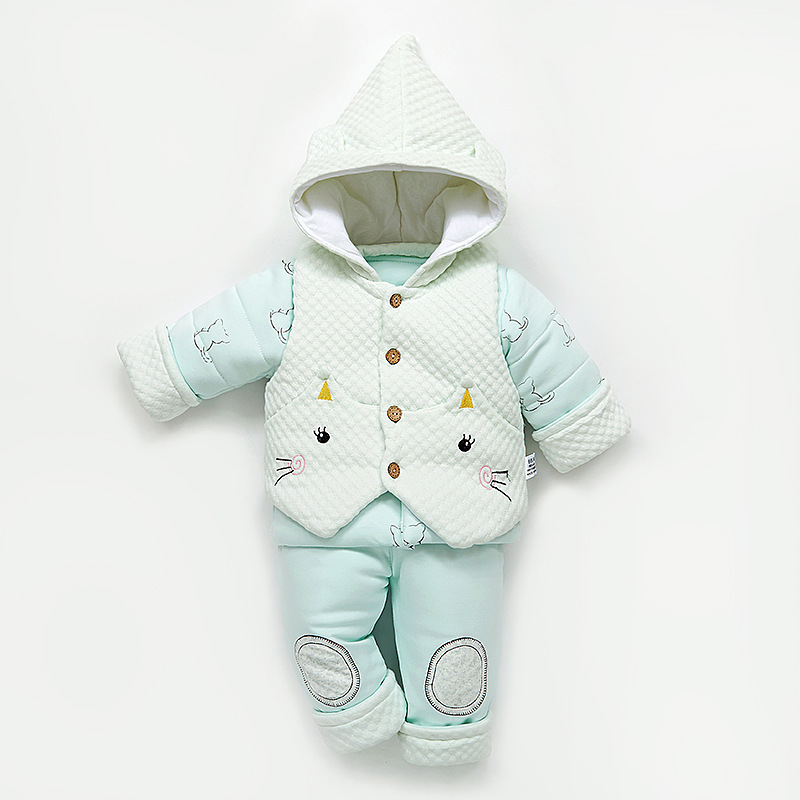 3 Stks/set Baby Meisje Winter Kleding Hooded Fluwelen Warme Baby Jongen Kleren Jas + Vest + Broek Baby Kleding Set voor 0-1 Jaar Oud