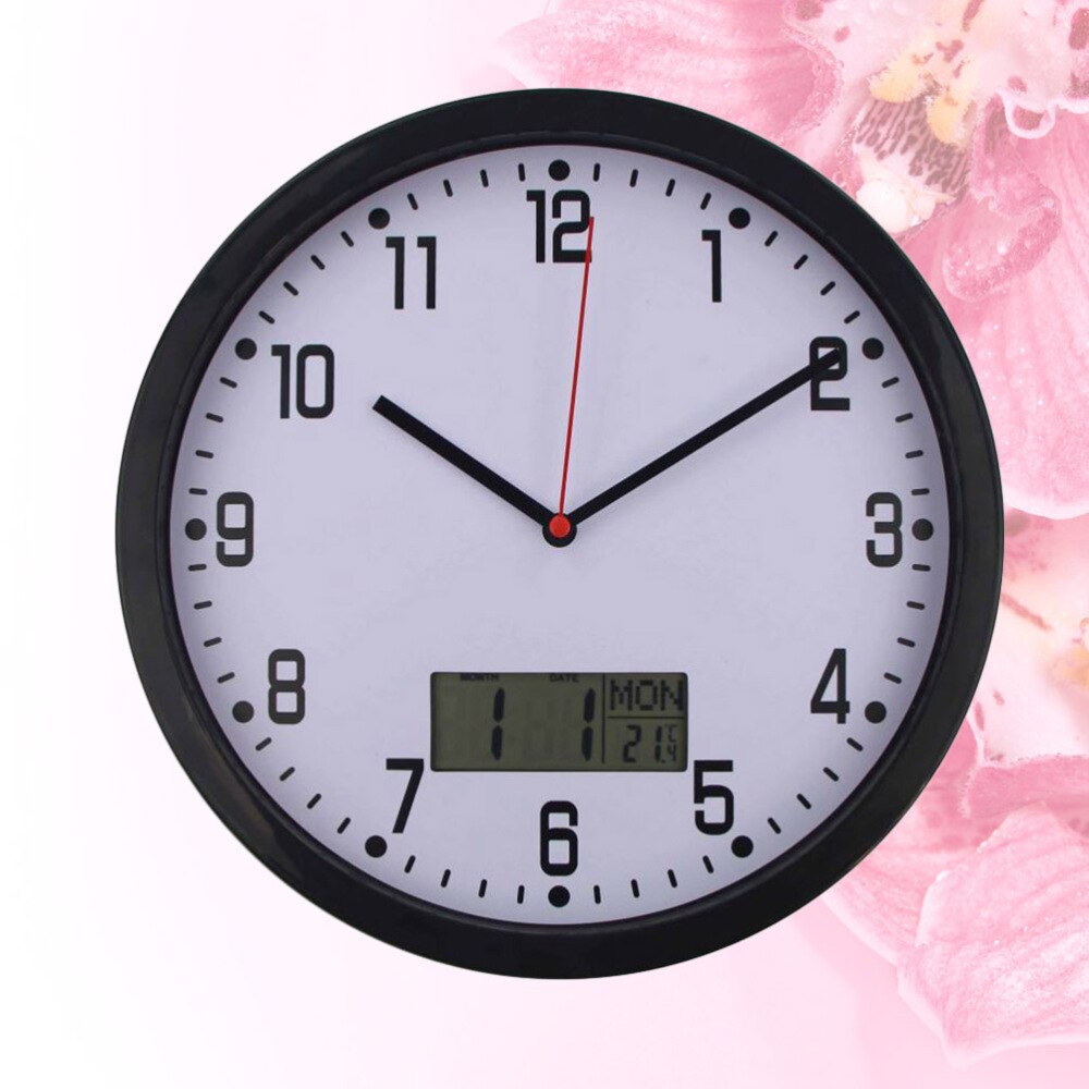 1PC 10 Inches Hanging Clock Simple Sitting Room Wall Clock LCD Display Temperature Humidity Meter Clock Wa