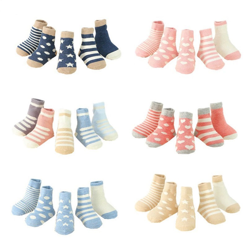 5 paare/paket Kinder Baumwolle Socken Junge, Mädchen, Baby, infant Halten Warme Streifen Dots Sport der Socken Herbst/Winter Kinder