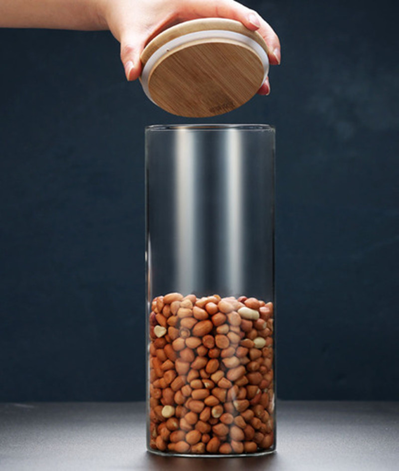 Mason Candy Jar For Spices Glass bamboo Cover Container Glass Jars With Lids Cookie Jar Tea Coffee Beans Grains Candy Jars