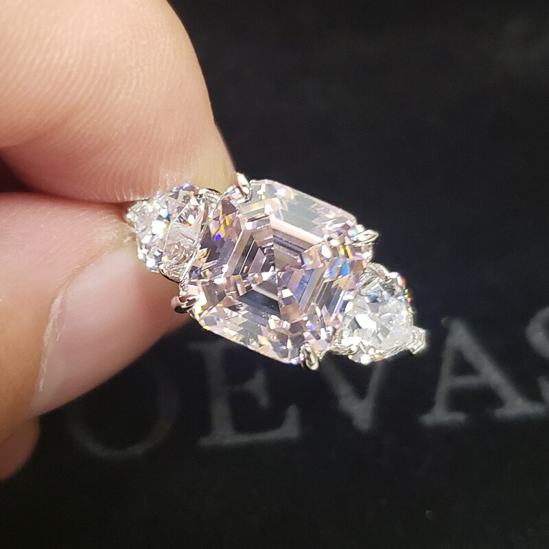 OEVAS solidna 925 srebrna iskrząca 10*10mm Topaz stworzona Moissanite wysokiej węgla obrączki z diamentami Party Fine Jewelry