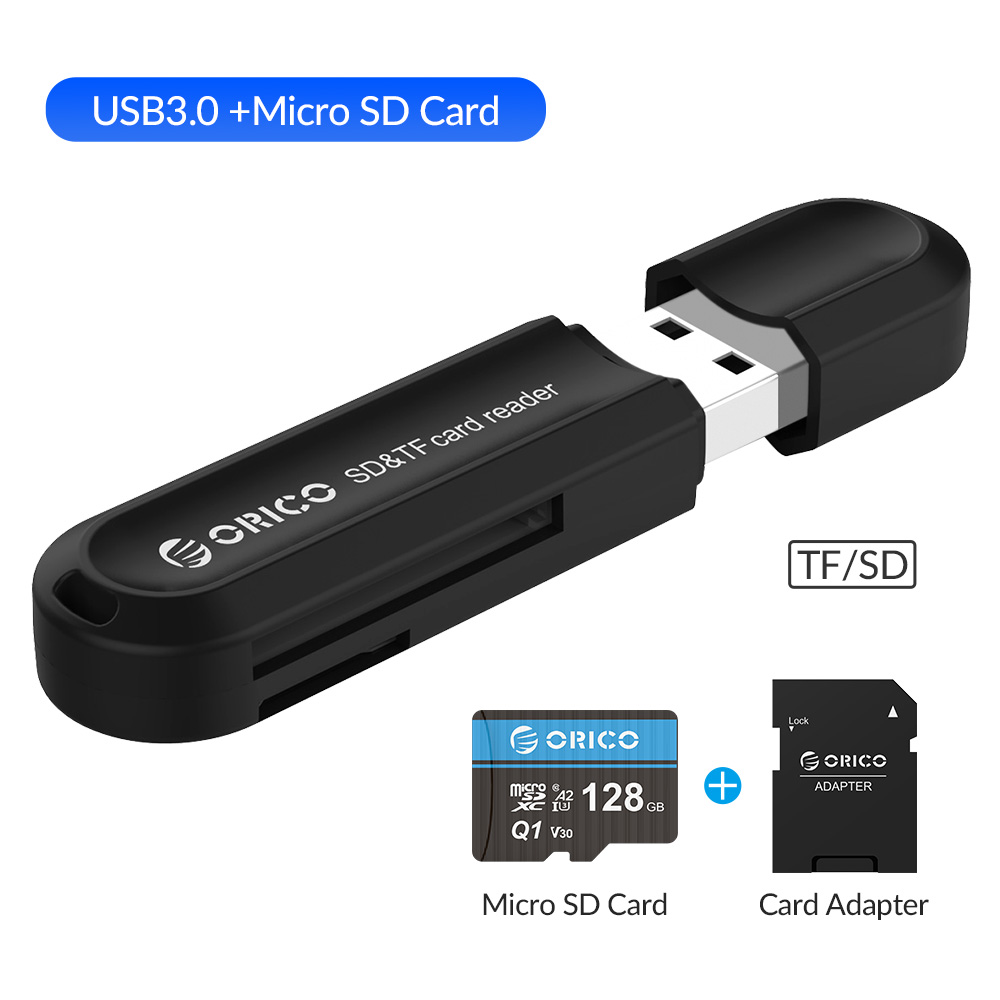 Orico kortlæser usb 3.0 2 in 1 sd/ micro sd tf otg smart memory type c kortlæser højhastighedsadapter til pc computer laptop: Crs 21- bk-msq 1-128gb