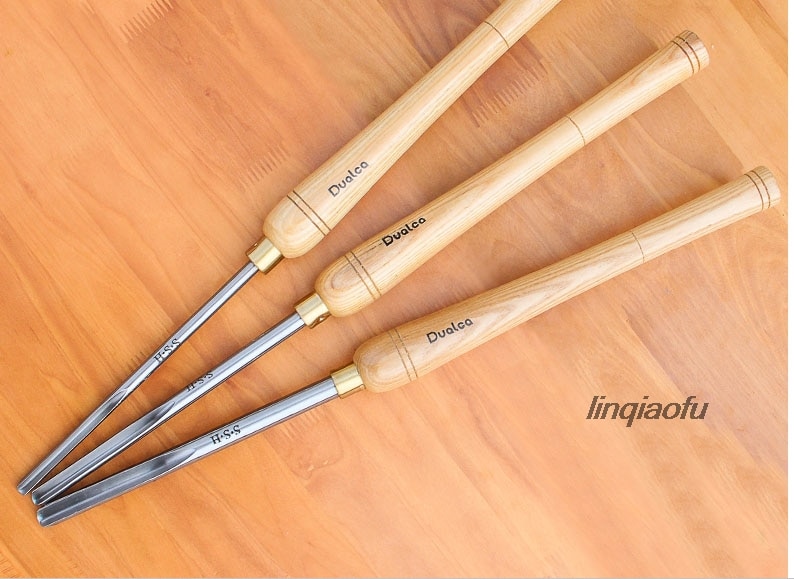 Set Di 3 Sgorbie Per Legno HSS – A2001 A2002 A2003 – Utensili Da Tornio Con Manico In Legno, Lama In Acciaio 57-62 HRC, Lunghezza Totale 57 Cm