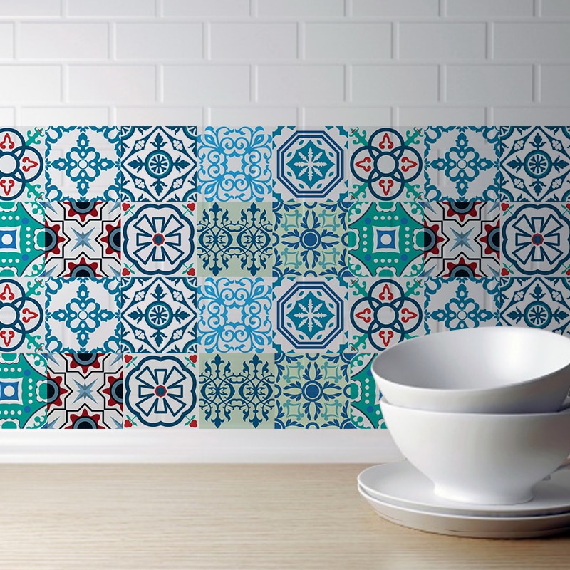 3D Arabische Stijl Retro Tegel Floor Sticker Keuken Badkamer Taille Lijn Muurstickers Zelfklevend Vinyl Waterdichte Poster Thuis D