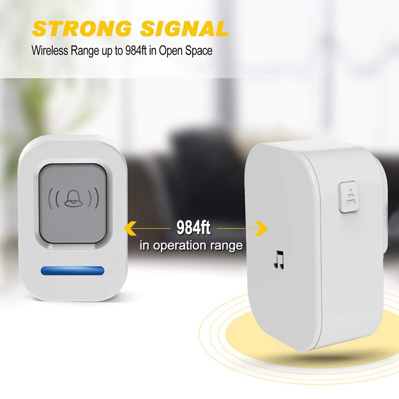 Wireless Doorbell 5 Volume Levels Led Flash Door Bell For Home,Classroom,Bedroom,Office Etc.Eu Plug