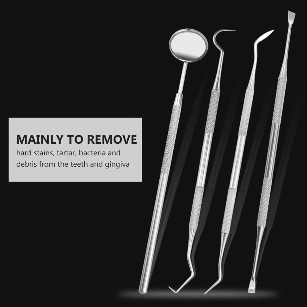 4 Stuks 1 Set Tanden Care Tool Mond Spiegel Probe Tanden Cleaning Kit Zilver