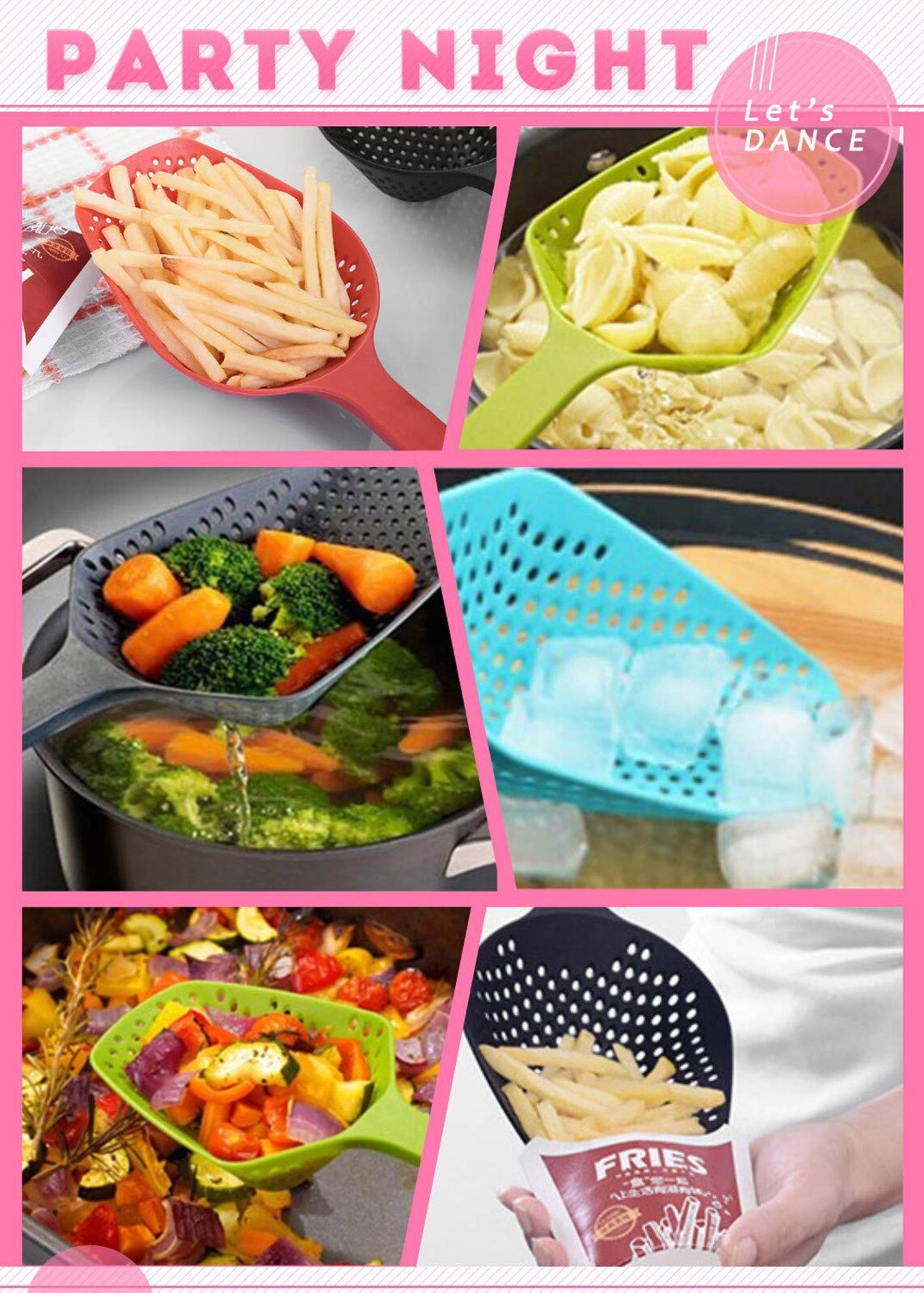4Pc Home Portable Keuken Grote Scoop Vergiet Pasta Hittebestendige Zeef Plastic Ijs Scoop Keukengerei Plastic Vergiet #45