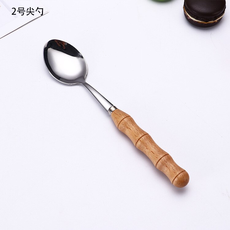 Yomdid 1pc middags kniv gaffel skje med tre håndtak rustfritt stål bestikk western food dessert servise gaffel skje servise: Skje 2