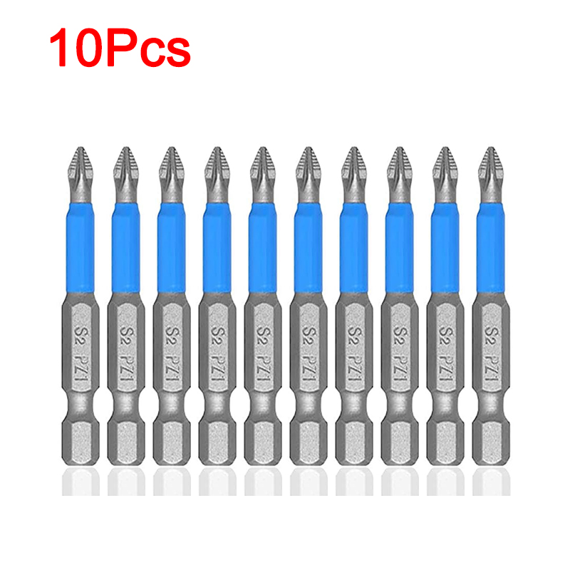 Embouts de tournevis antidérapants de 50mm, 10 pièces, tête unique magnétique PH1 PZ1 PH2,PZ2,PH3 PZ3 S2, outil électrique en acier, embout Phillips, tige hexagonale: Grey
