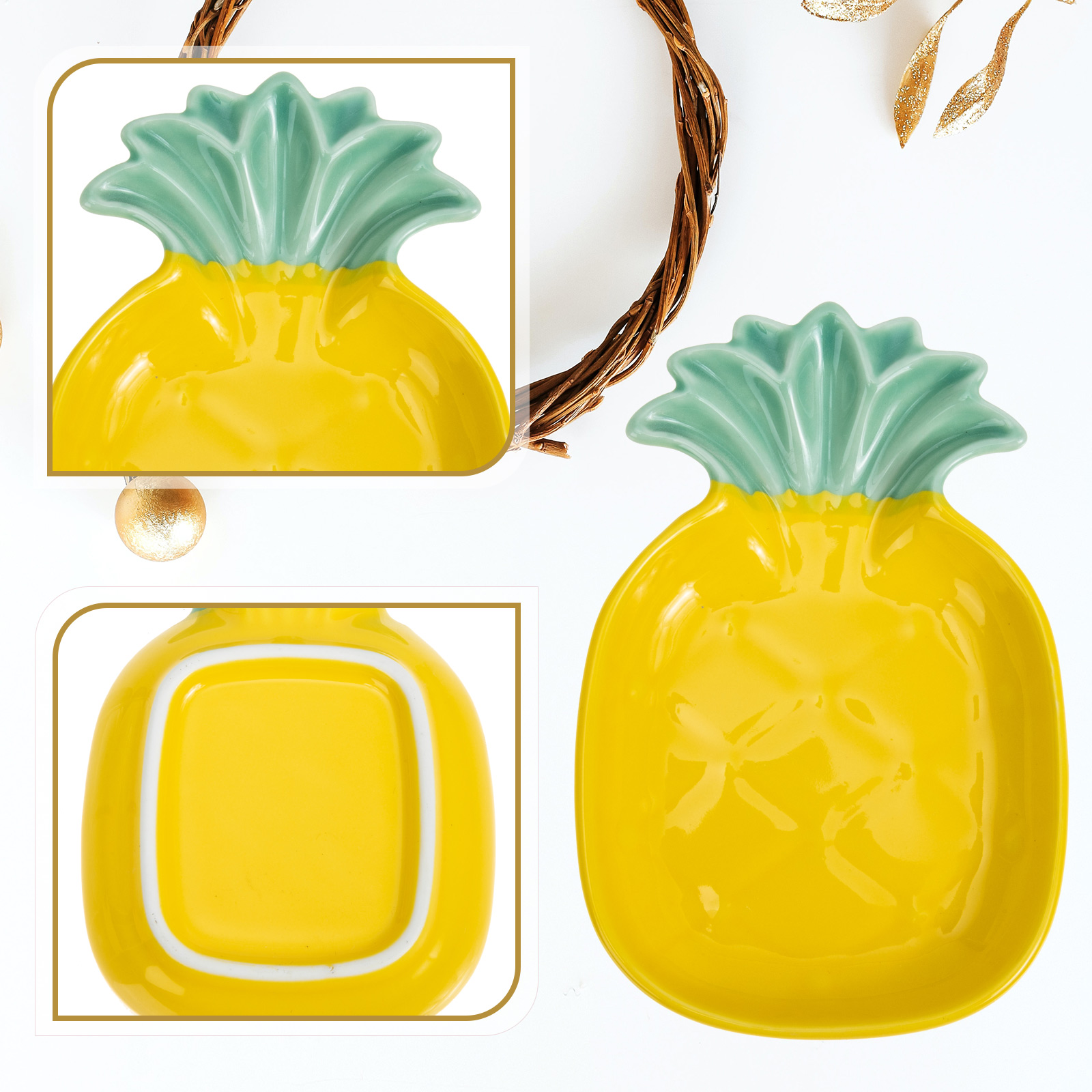 2pcs Ceramic Sauce Dish Pineapple Shaped Relish Plate Seasoning Serving Plate