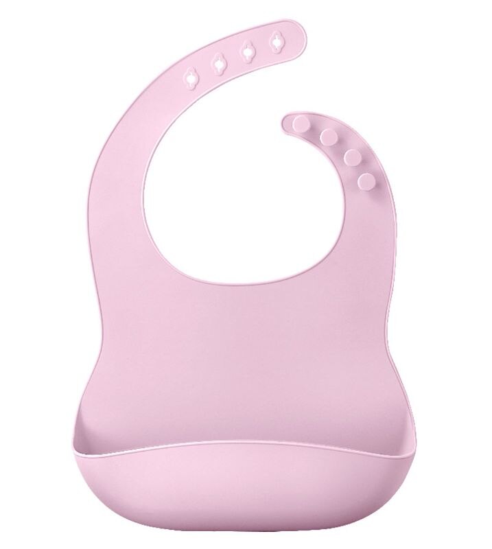 Enfärgad babysilikon vattentät haklapp med fickor som matar salivhandduksförkläde med en djup och bred smutsfångare: Rosa