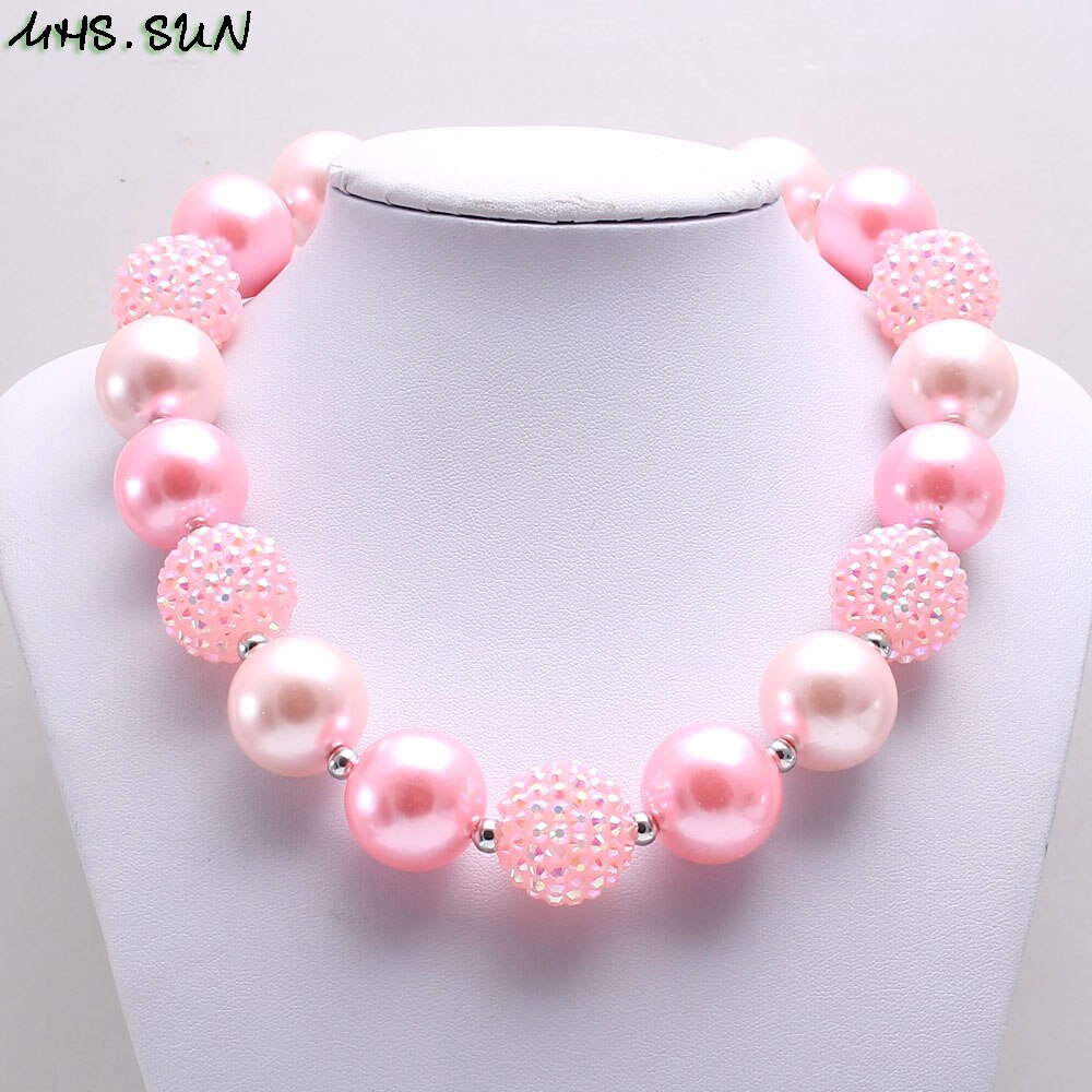 MHS.SUN 1PC baby chunky beaded necklace girls pearl jewelry charm colors bubblegum beads necklace choker for kids