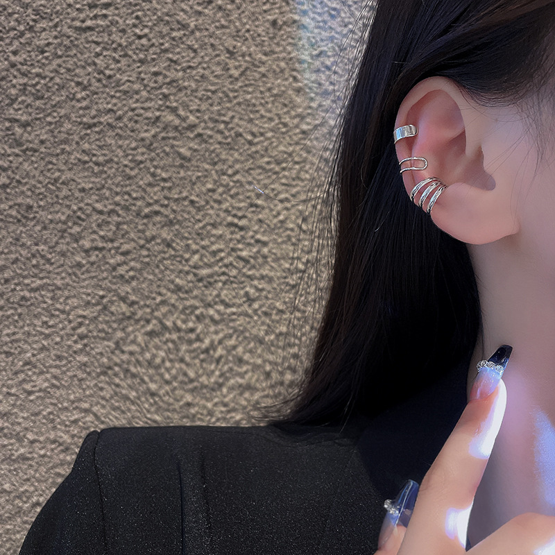 Silver Color Leaves Clip Earrings for Women Men Simple C Ear Cuff Non-Piercing Ear Ear Clip Set Trend Jewelry