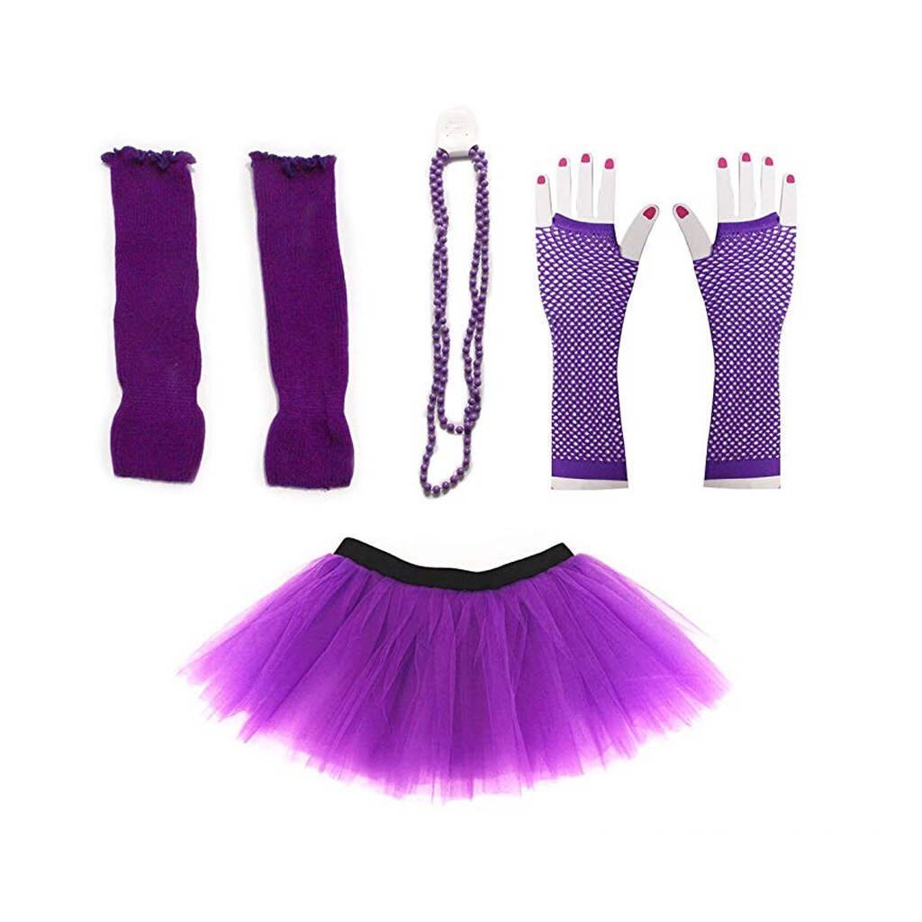 Halloween cosplay 80s kostymtillbehörsset i love 80s kjol halsband armband benvärmare t-shirt för festtillbehör
