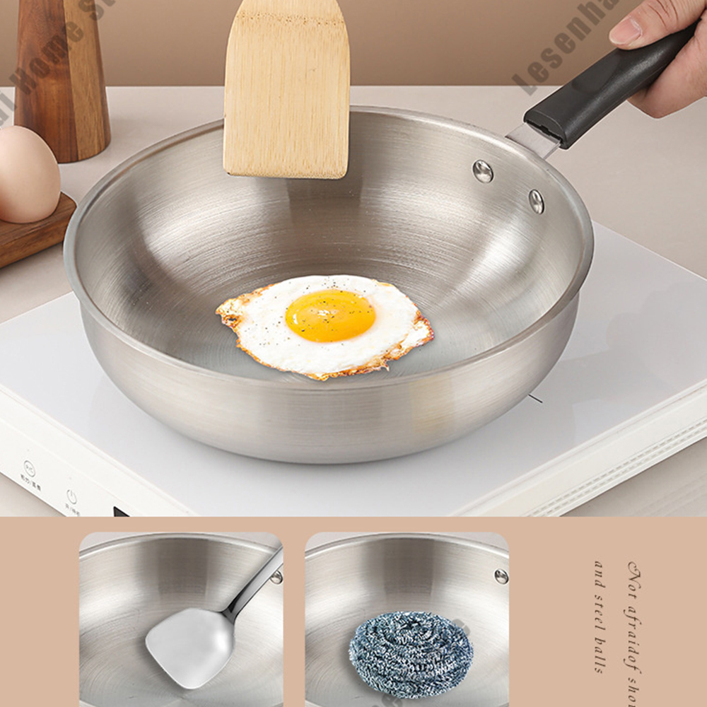 Rostfritt stål non-stick stekpanna hushåll tjock obelagd stekpanna gasspis induktionshäll universal platt bottenpanna