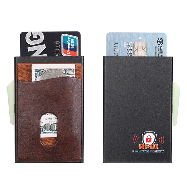 Bisi Goro RFID Credit Card Holder Women's Button Wallet Thin Purse Security Antitheft Blocking Package Cases Men For Cards Box: ZW03-Coffee Block