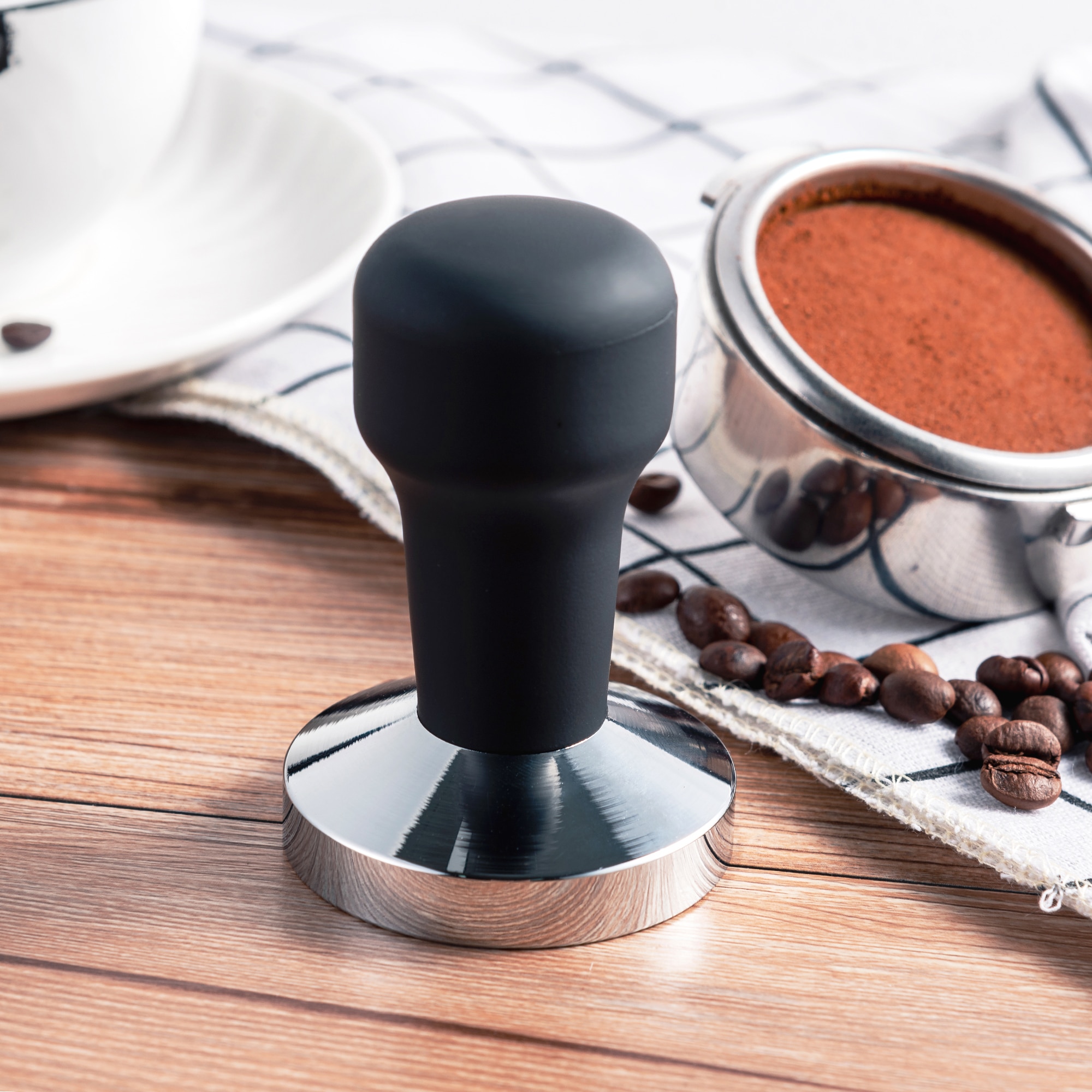 Koffie Gekalibreerd Espresso Sabotage 58Mm Met 100% Platte Rvs Base Black Ergonomische Handvat Koffie Sabotage Druk