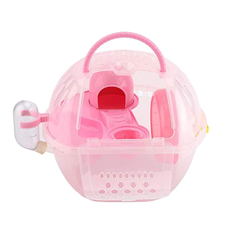 1Pc Hamster Cage Pet Go Out Box Outdoor Small Animals Carriers Portable Carry Cages With Handle For Pet Hamsters Gerbils: Pink