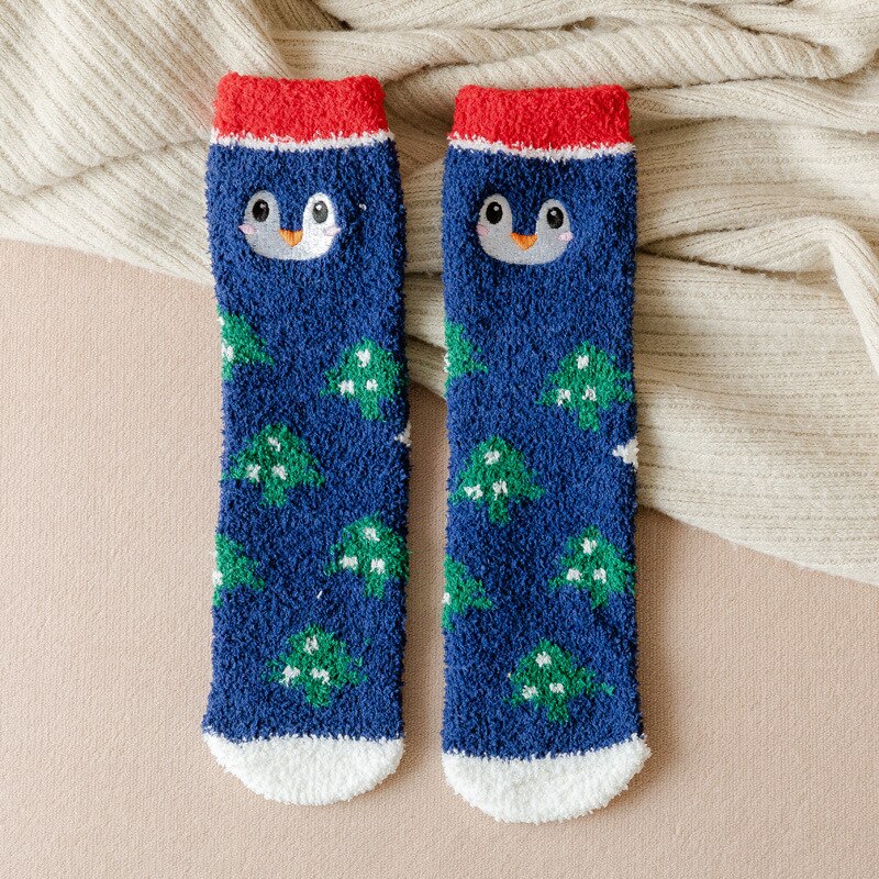 Winter thick warm ladies warm socks kawaii Christmas cartoon cow duck cat socks printing funny women year socks: 14