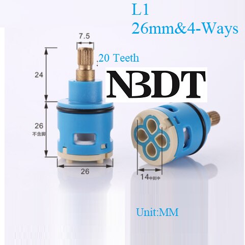 Shower Faucet 2 3 4 Ways Diverter Valve Cartridge Replacement Square Plastic Round Brass Shaft: L1 26MM 4WAYS