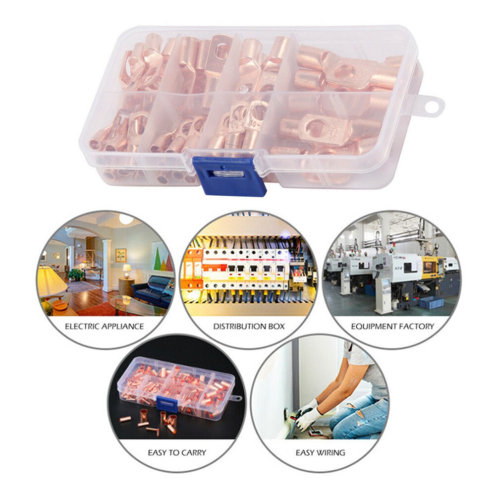 60/260Pcs Assortment Car Auto Copper Ring Terminal Wire Crimp Connector Bare Cable Battery Terminals Soldered Connectors Kit