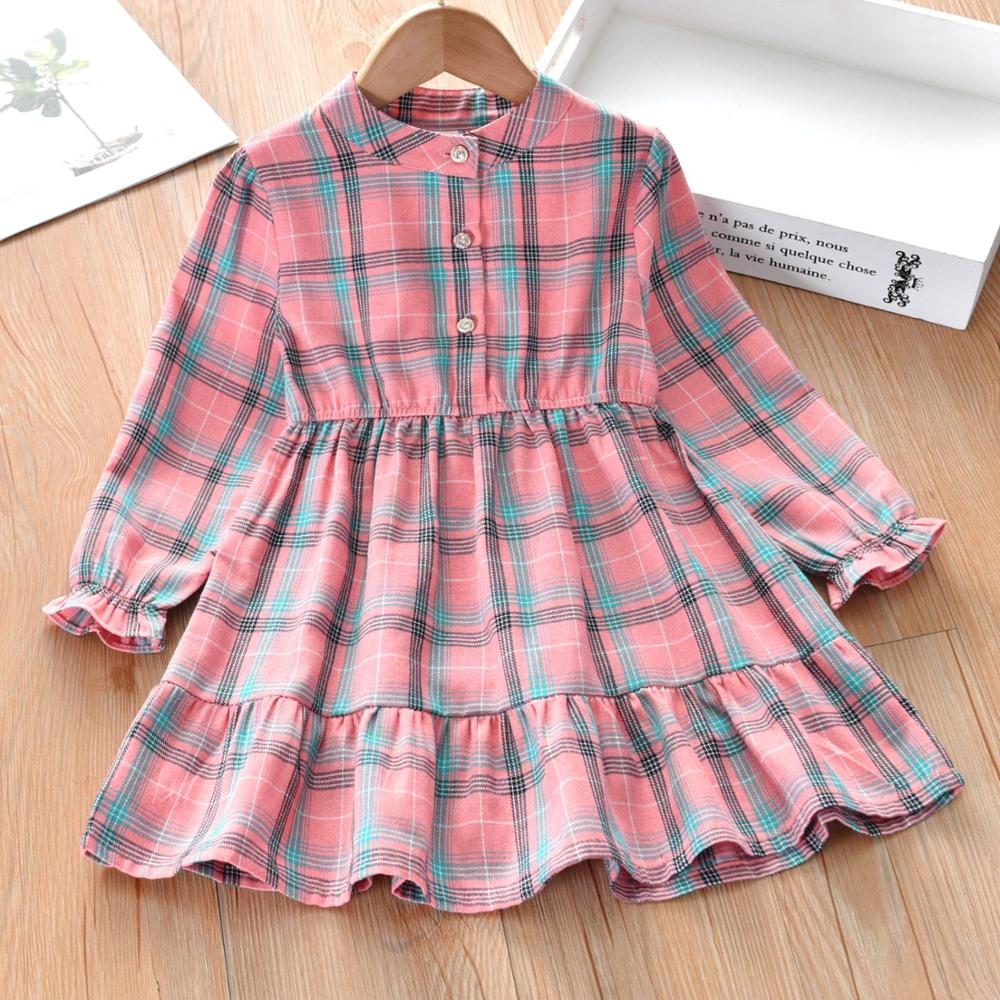 LZH Nouveaux Adolescents Filles Décontracté Robe de Princesse Pour Les Filles À Manches Longues Chemise À Carreaux Robe Enfants Robes pour Filles Automne Vêtements Pour Enfants: Rose / 4
