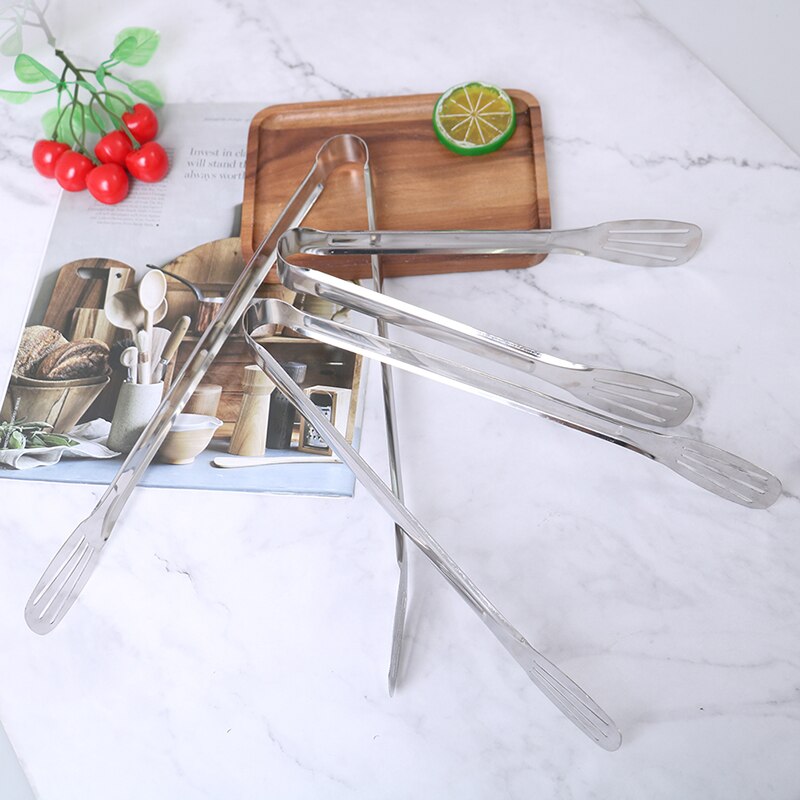 1pcs Anti Heat Stainless Steel Utensils Food Tongs Kitchen Buffet Cooking Tools Bread Clip Clamp BBQ Kitchen Tongs
