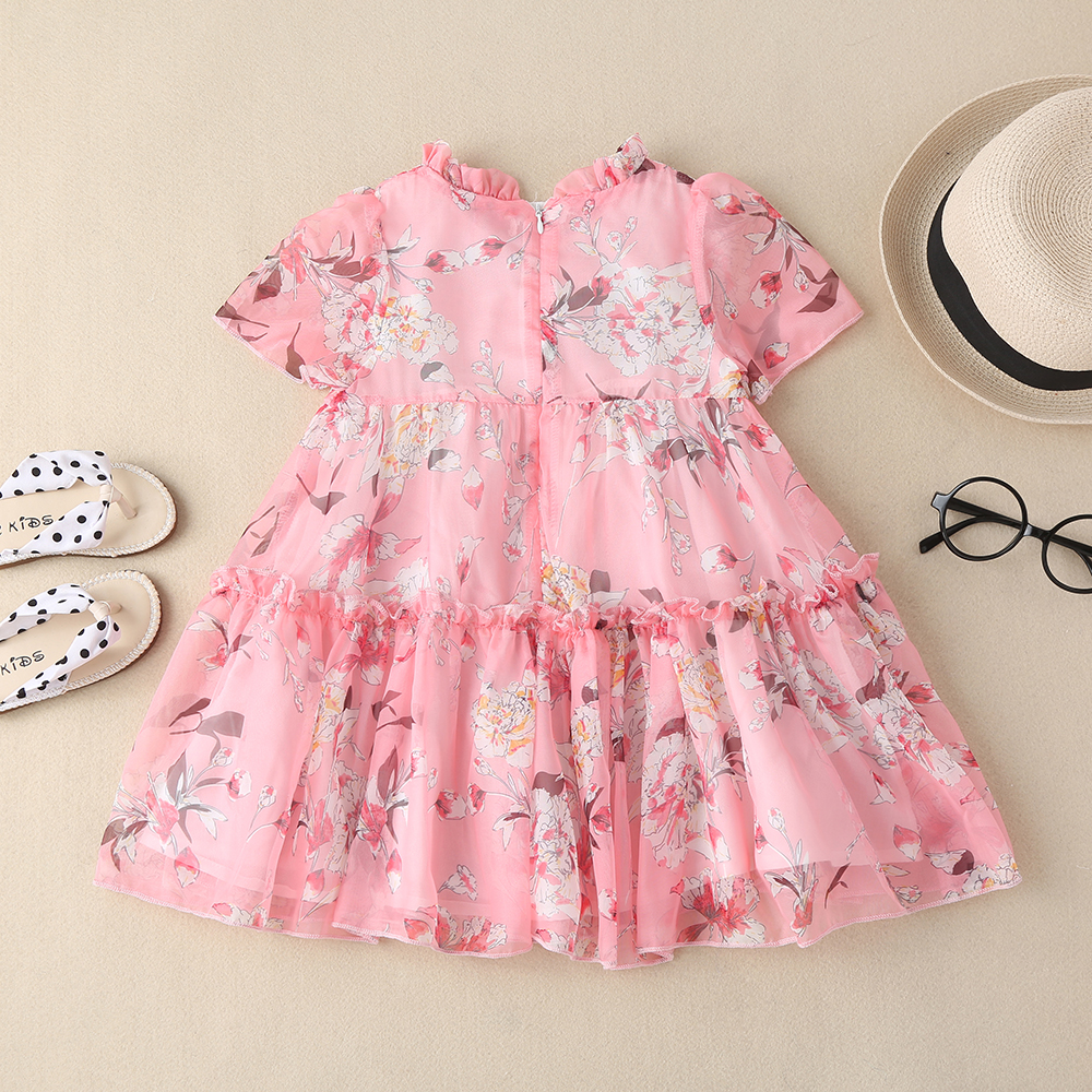 Girls summer dress children's clothing girls short-sleeved flower dress children's summer sweet princess dress tutu skirt