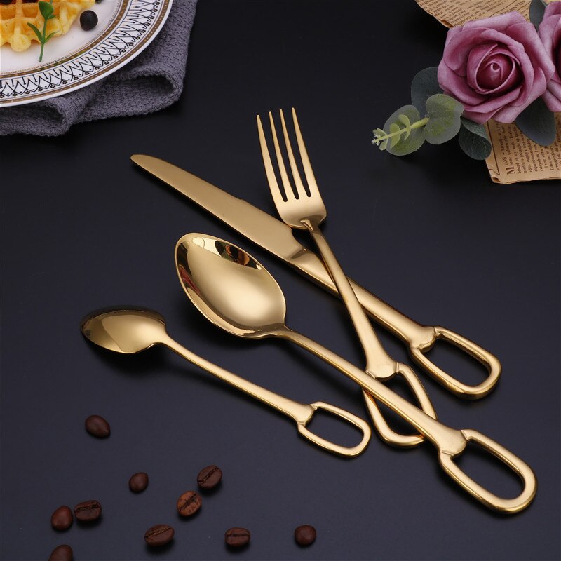 4Pcs Creativity European Style Luxury Cutlery Set Knife Fork Spoon Stainless Steel Tableware Dinnerware Hangable