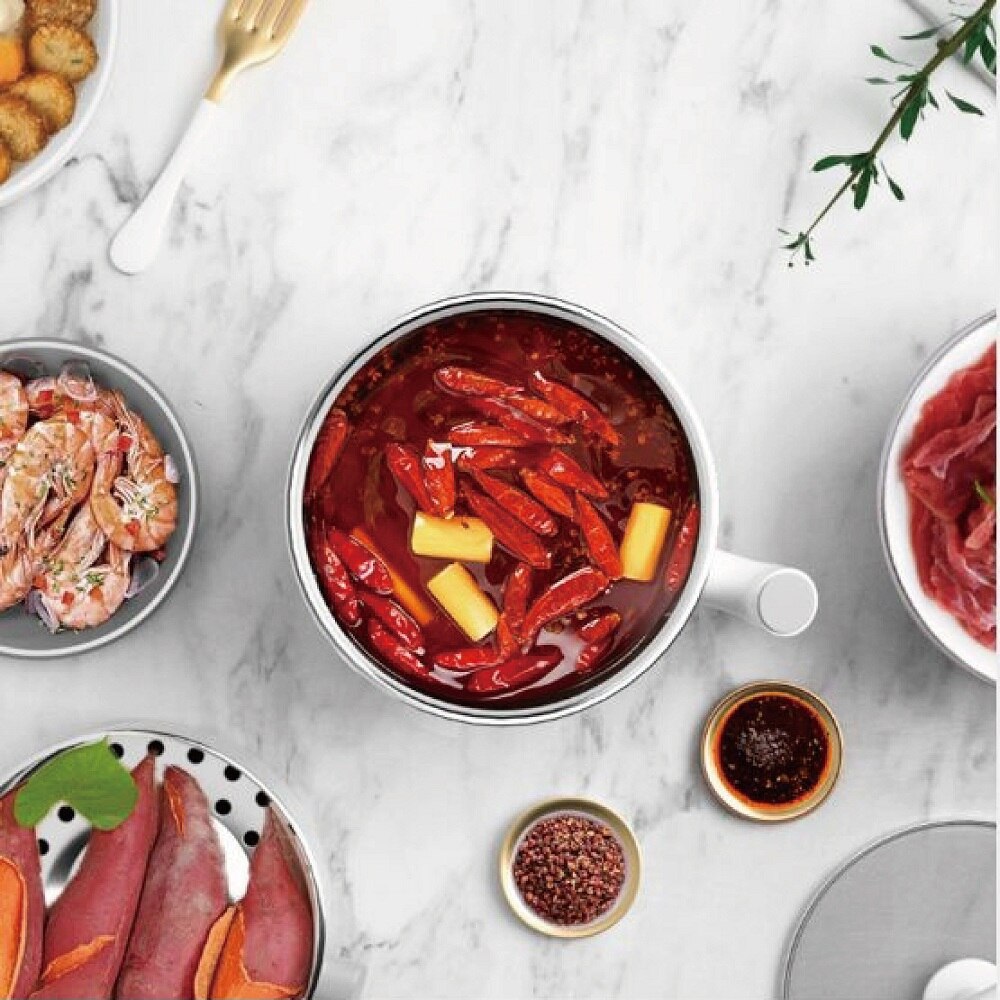 Mini olla multifunción de 1,2l para el hogar, para dormitorio, estudiante, olla humeante, para cocinar fideos, sartén de baja potencia