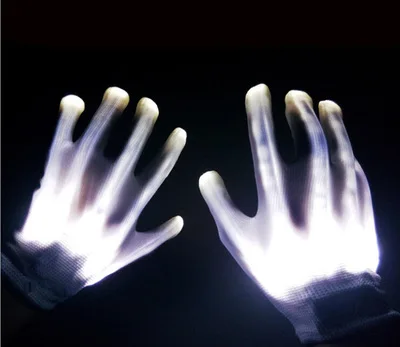 Luvas de led neon guantes brilhantes festa de halloween luz adereços luminosos piscando crânio luvas palco traje suprimentos: Branco