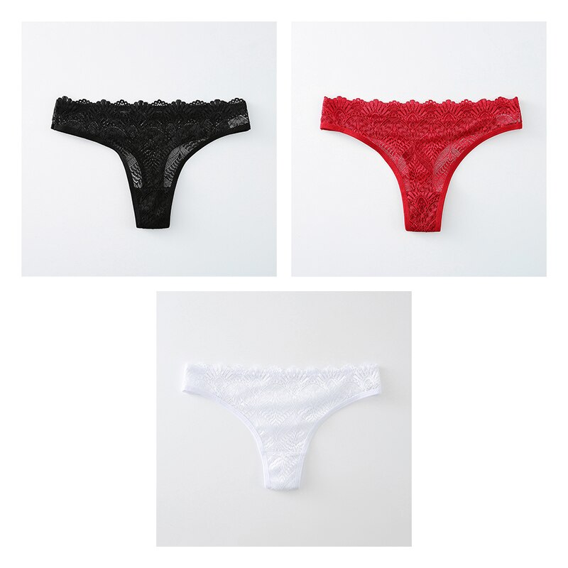 3pcs Sexy Lace Panties Women&#39;s Thongs Underwear For Women Sexy Female Underpants T-back G-string Ladies Intimates 2022 BANNIROU: black-red-white / S