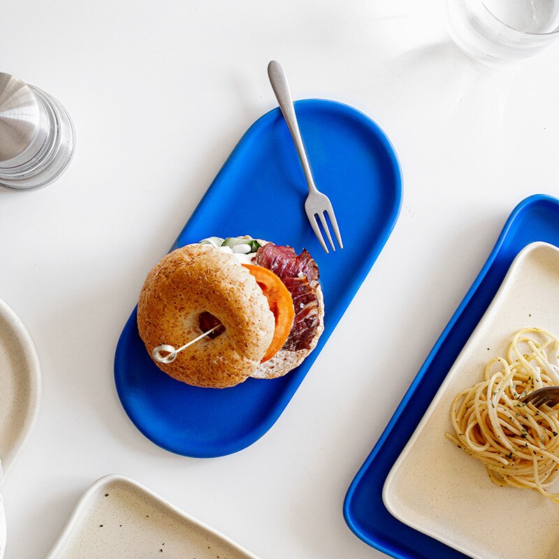 Porcelain Kitchen Serving Tray Ceramic Rectangular Oval Dinner Plate for Party Oven Microwave Dishwasher Safe Dinnerware