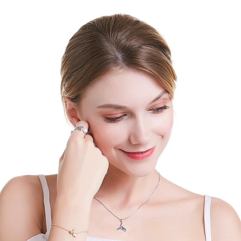 Charms con ciondolo in zircone in argento Sterling 925 perline a sirena con coda di pesce blu in argento Sterling 925 per gioielli regalo con collana di fascino s925