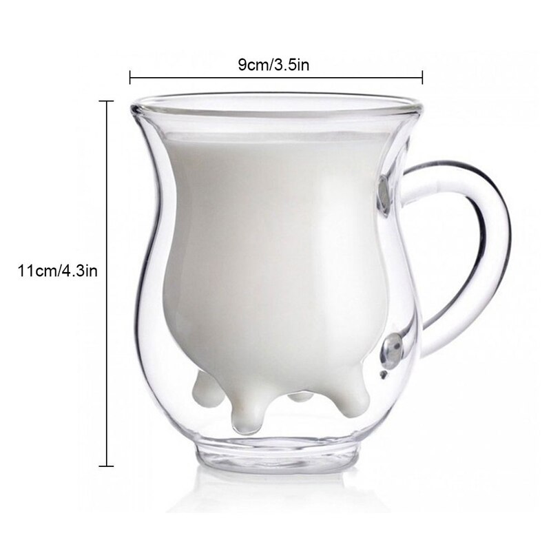 230ML Milk Mug Double Wall Glass Cup with Handle Cow Nipple Shape Teacup Coffee Water Mugs Drinking Bottle