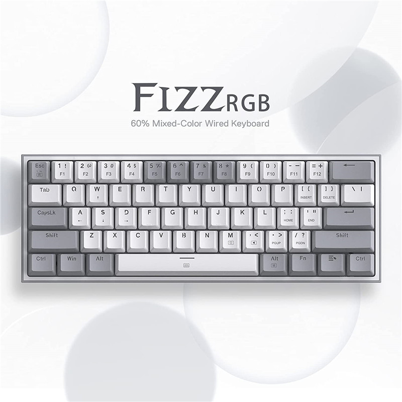 Redragon – clavier de jeu filaire K617 Fizz 60% RGB, 61 touches, Compact, mécanique, avec interrupteur rouge linéaire, pour voyage portable