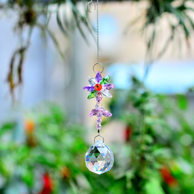 KaiNai Garden Suncatcher Flower Deco Rainbow Maker hanging crystal prisms window crystals home decoration original: pink green