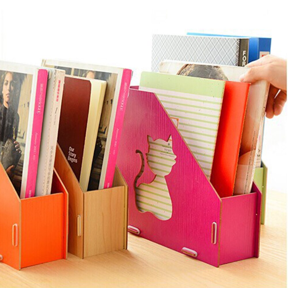 Home School Office Houten Afneembare Desktop Bestand Houder enkel Compartiment Bestand Houder Organizer Hollow-Out Kat